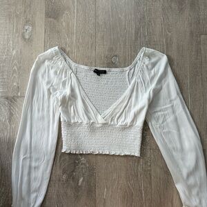 Kendall & Kylie White Puff Sleeve Smocked Blouse